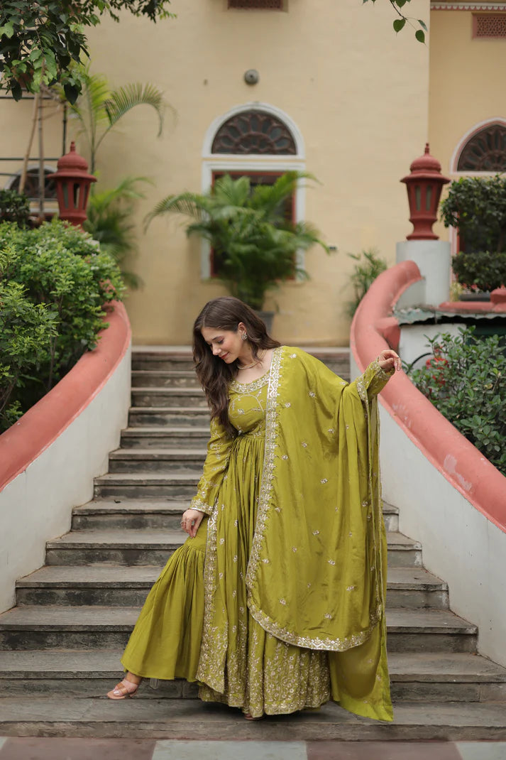 WEDDING SPECIAL CHINON EMBROIDERED SHARARA(WD134) (01)