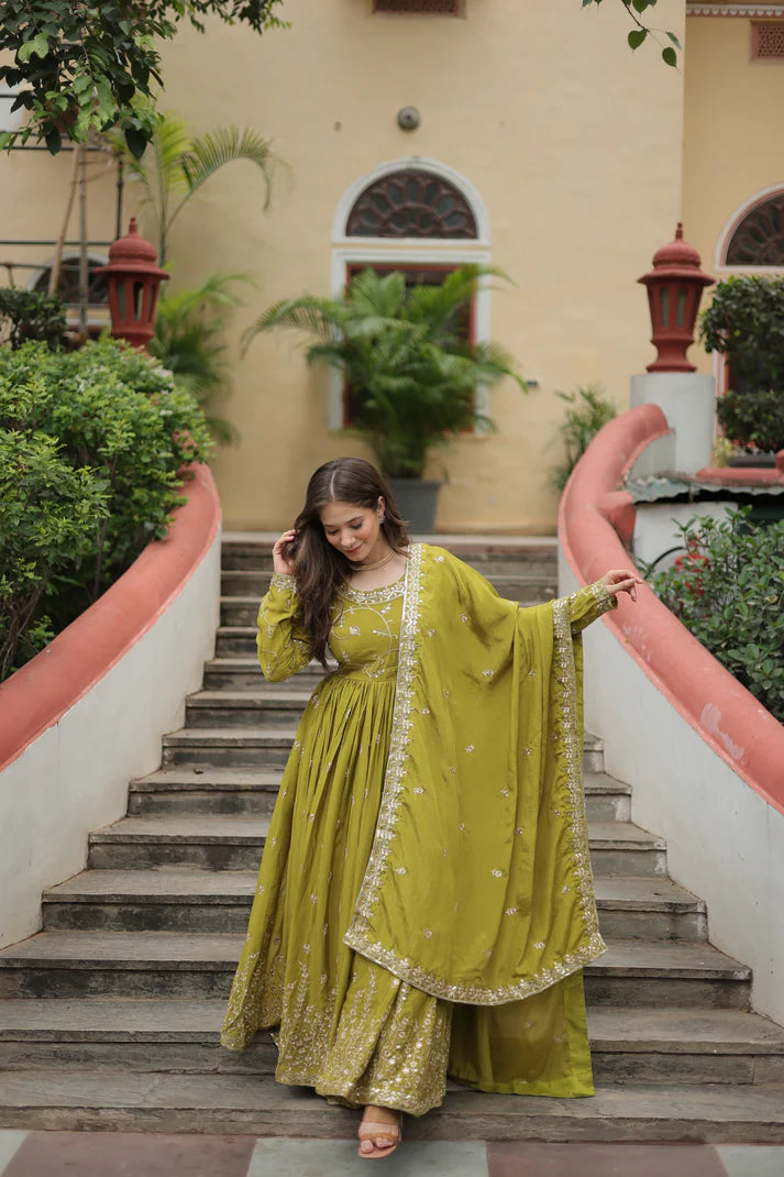 WEDDING SPECIAL CHINON EMBROIDERED SHARARA(WD134) (01)