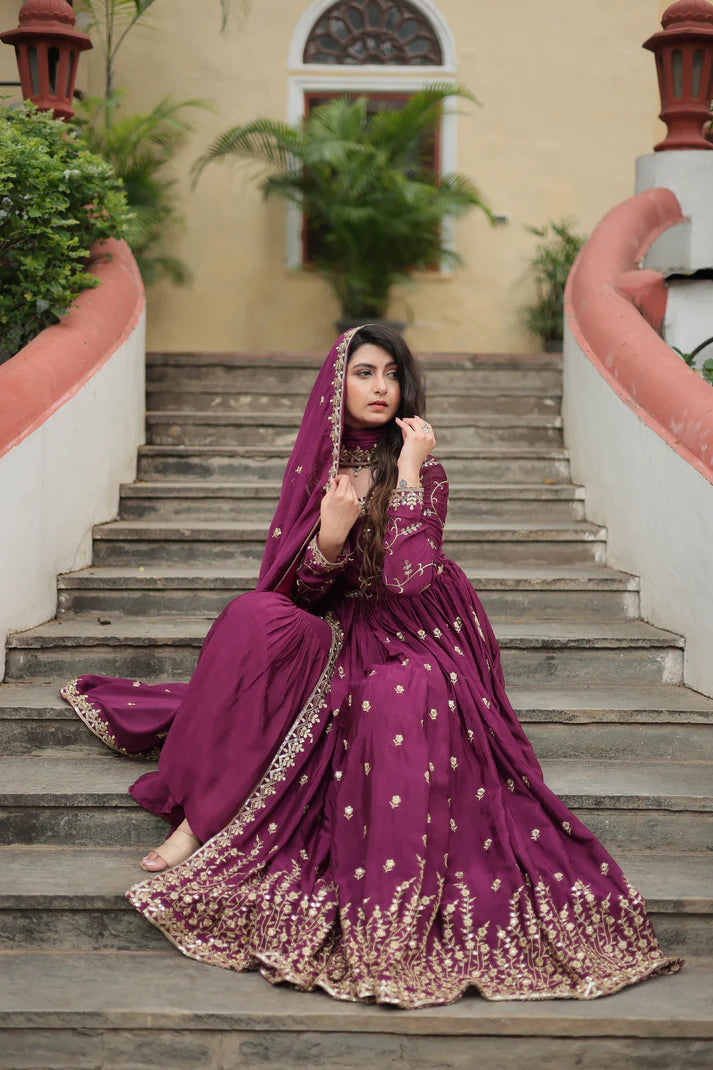 WEDDING SPECIAL CHINON EMBROIDERED SHARARA(WD134) (02)