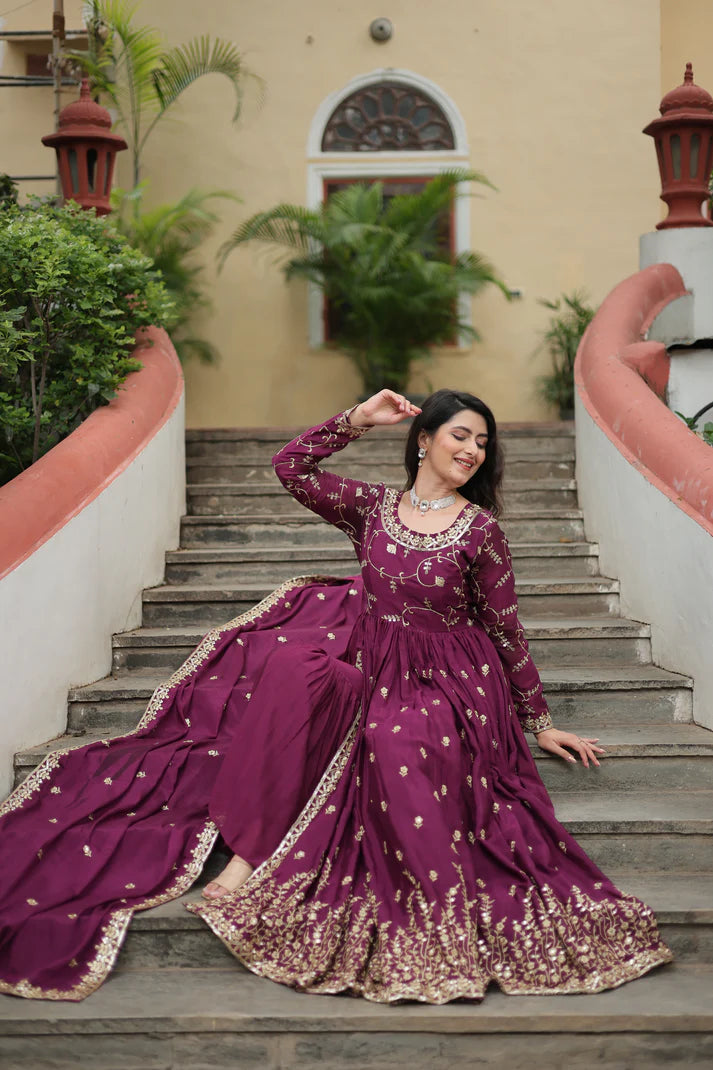 WEDDING SPECIAL CHINON EMBROIDERED SHARARA(WD134) (02)