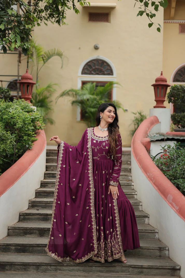 WEDDING SPECIAL CHINON EMBROIDERED SHARARA(WD134) (02)