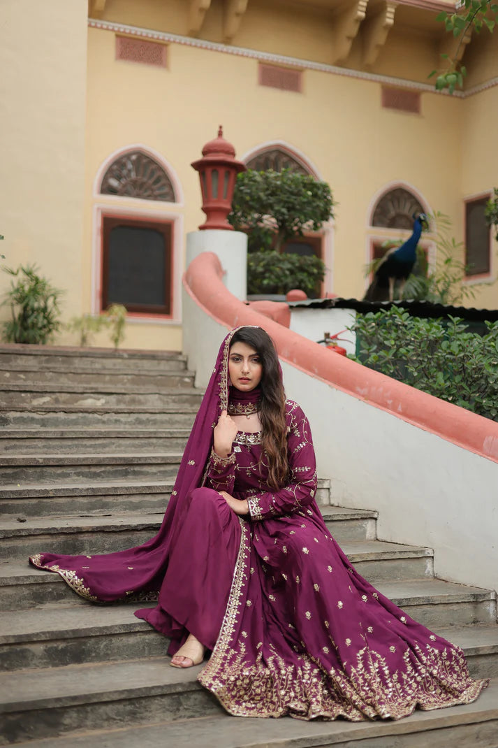 WEDDING SPECIAL CHINON EMBROIDERED SHARARA(WD134) (02)