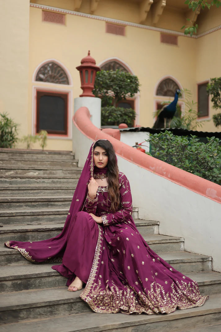 WEDDING SPECIAL CHINON EMBROIDERED SHARARA(WD134) (02)