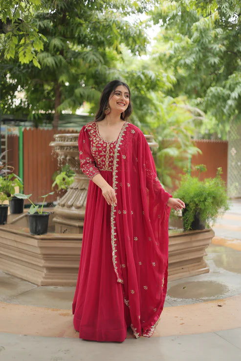 WEDDING SPECIAL SEQUINS EMBROIDERED GOWN WITH DUPATTA(WD23)