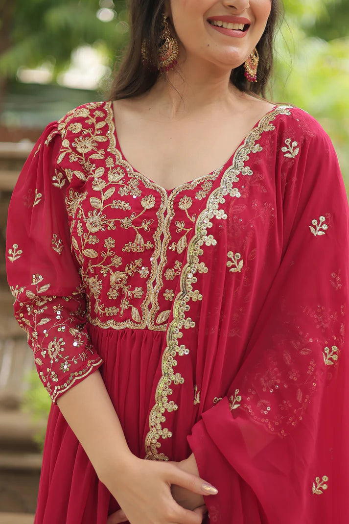 WEDDING SPECIAL SEQUINS EMBROIDERED GOWN WITH DUPATTA(WD23)