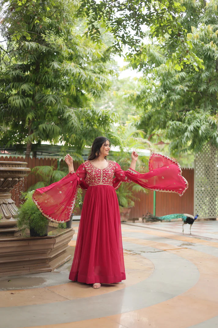 WEDDING SPECIAL SEQUINS EMBROIDERED GOWN WITH DUPATTA(WD23)