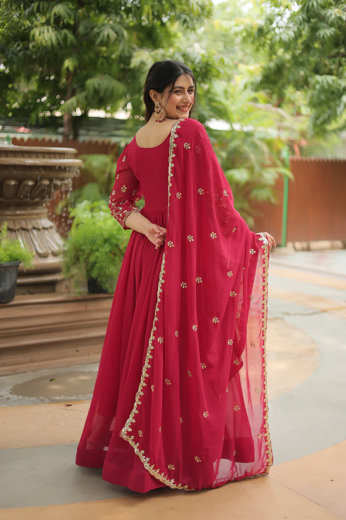 WEDDING SPECIAL SEQUINS EMBROIDERED GOWN WITH DUPATTA(WD23)