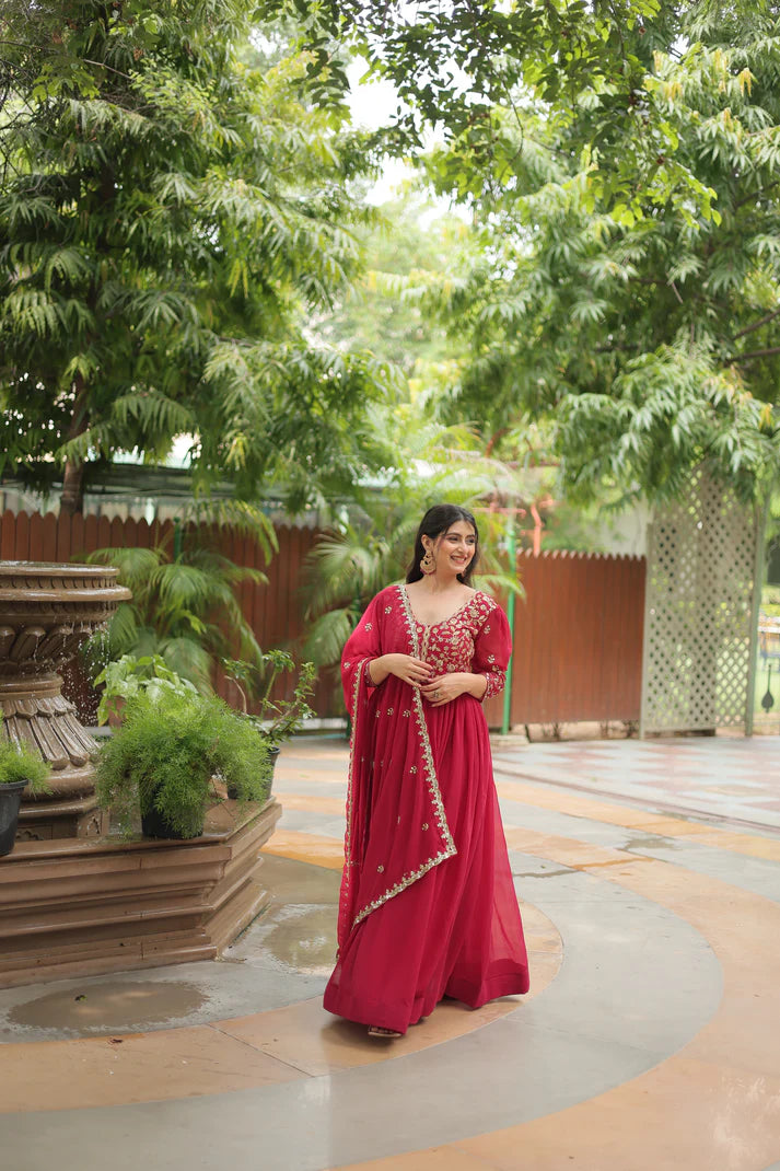 WEDDING SPECIAL SEQUINS EMBROIDERED GOWN WITH DUPATTA(WD23)