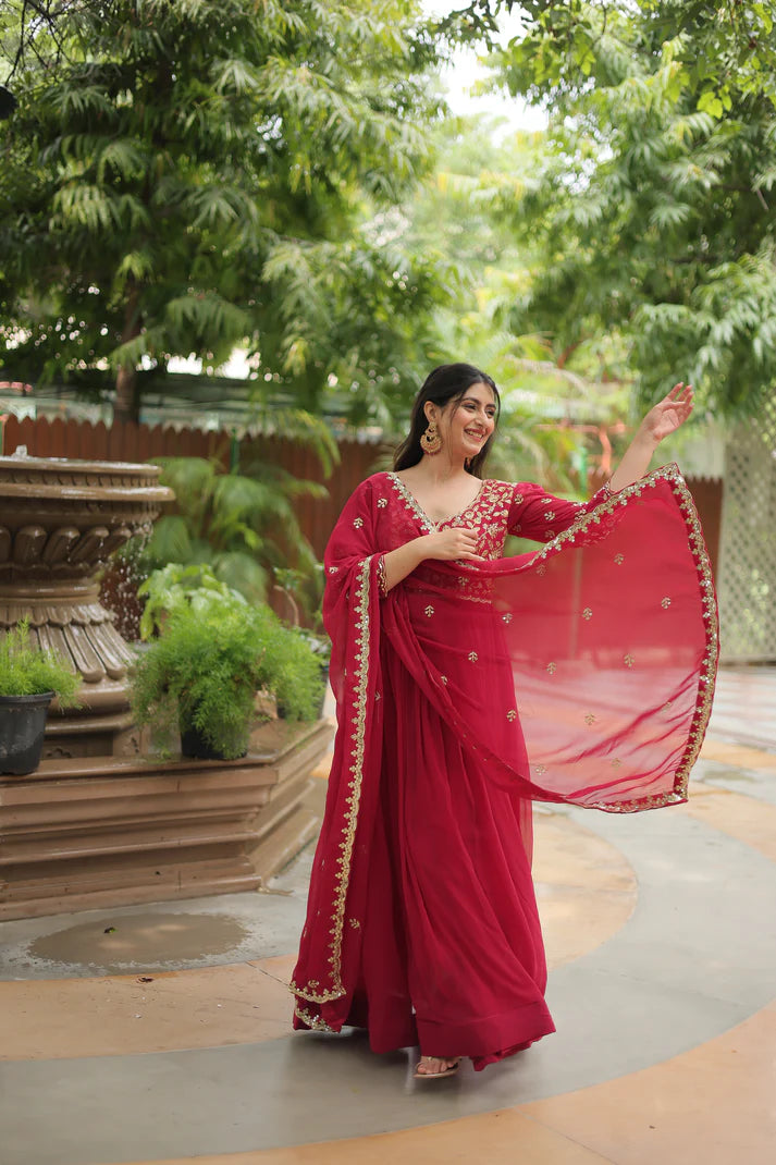 WEDDING SPECIAL SEQUINS EMBROIDERED GOWN WITH DUPATTA(WD23)