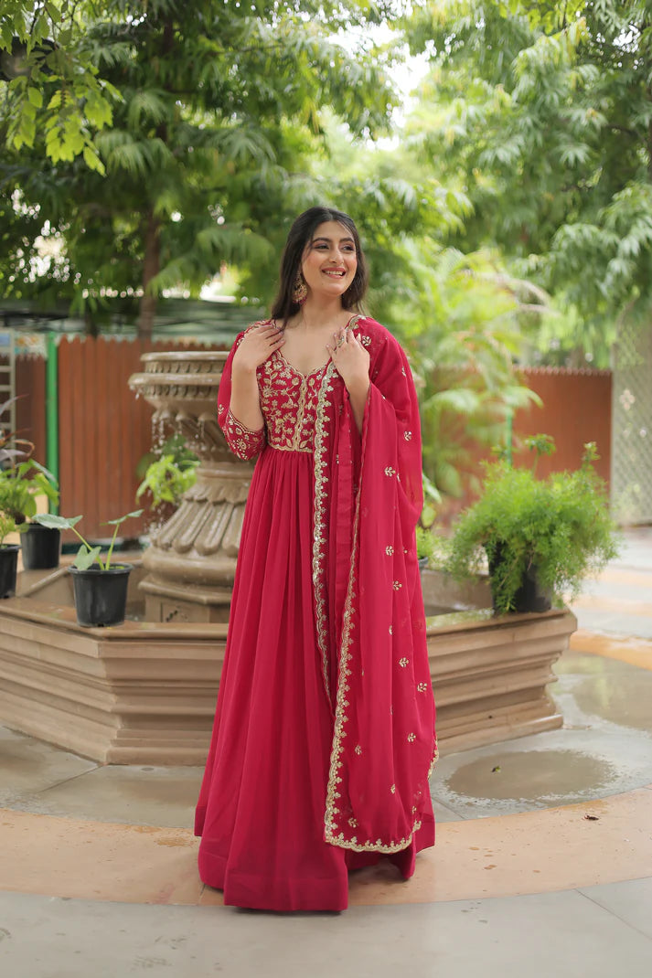 WEDDING SPECIAL SEQUINS EMBROIDERED GOWN WITH DUPATTA(WD23)