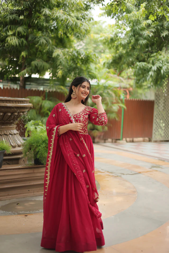 WEDDING SPECIAL SEQUINS EMBROIDERED GOWN WITH DUPATTA(WD23)