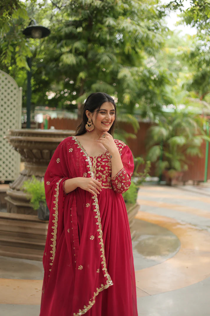 WEDDING SPECIAL SEQUINS EMBROIDERED GOWN WITH DUPATTA(WD23)