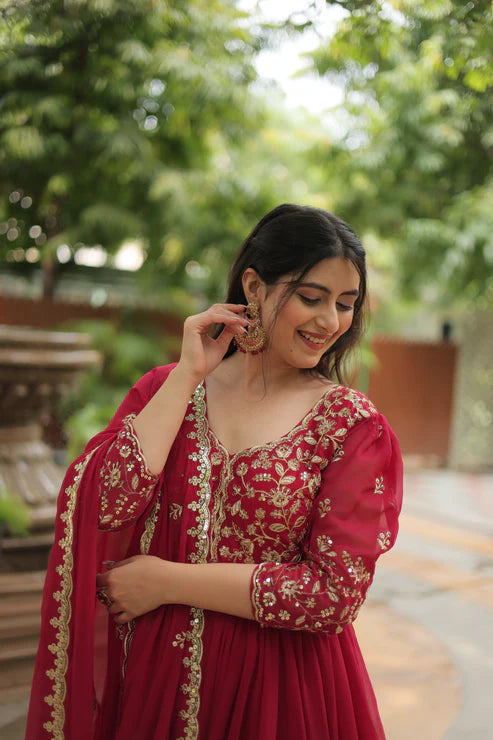 WEDDING SPECIAL SEQUINS EMBROIDERED GOWN WITH DUPATTA(WD23)