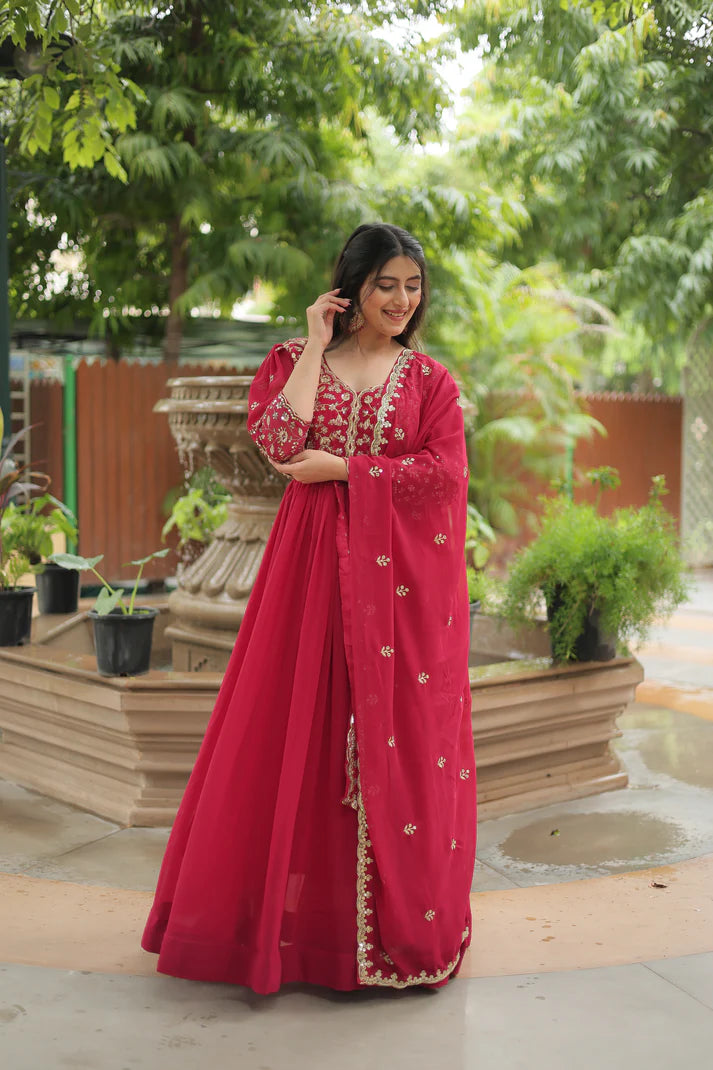 WEDDING SPECIAL SEQUINS EMBROIDERED GOWN WITH DUPATTA(WD23)