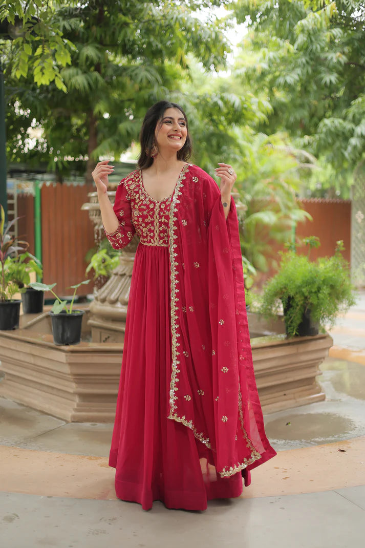 WEDDING SPECIAL SEQUINS EMBROIDERED GOWN WITH DUPATTA(WD23)