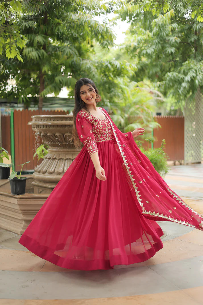 WEDDING SPECIAL SEQUINS EMBROIDERED GOWN WITH DUPATTA(WD23)