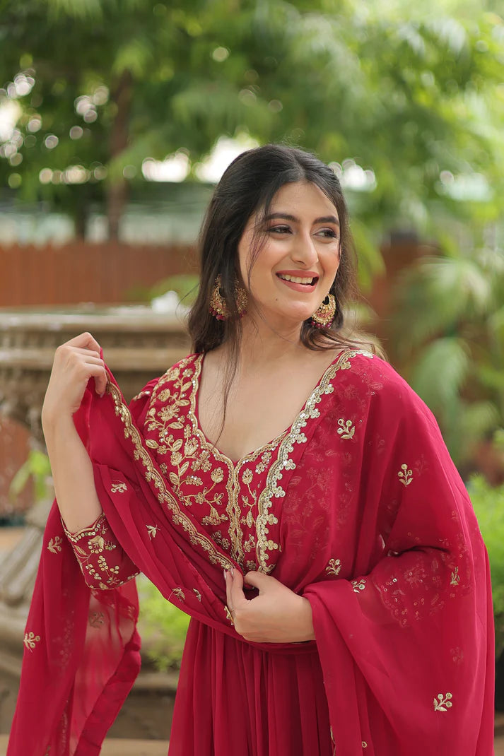 WEDDING SPECIAL SEQUINS EMBROIDERED GOWN WITH DUPATTA(WD23)