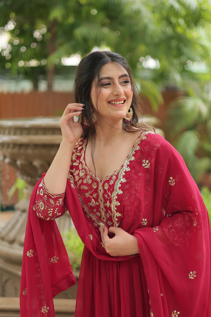 WEDDING SPECIAL SEQUINS EMBROIDERED GOWN WITH DUPATTA(WD23)