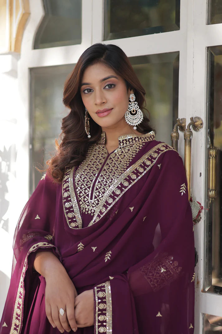 WEDDING SPECIAL BLOOMING GEORGETTE SEQUINS EMBROIDERED GOWN WITH DUPATTA(WD51) (01)