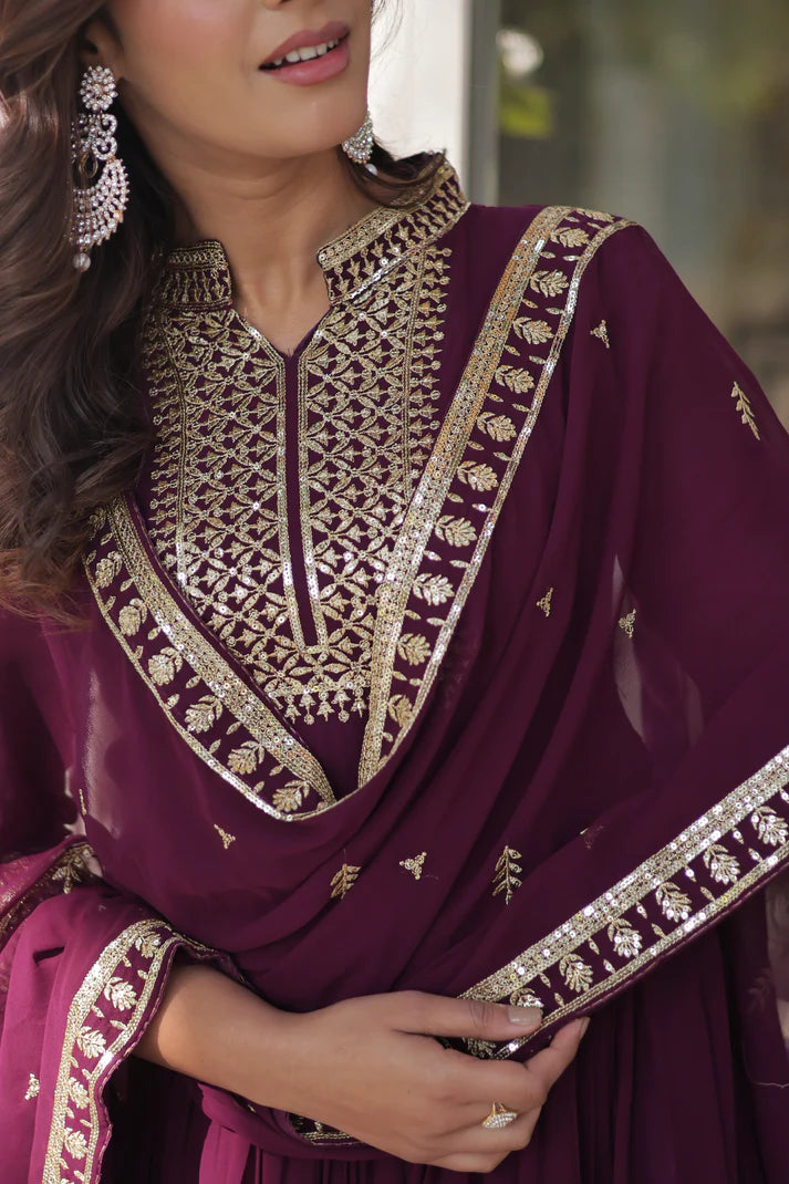 WEDDING SPECIAL BLOOMING GEORGETTE SEQUINS EMBROIDERED GOWN WITH DUPATTA(WD51) (01)