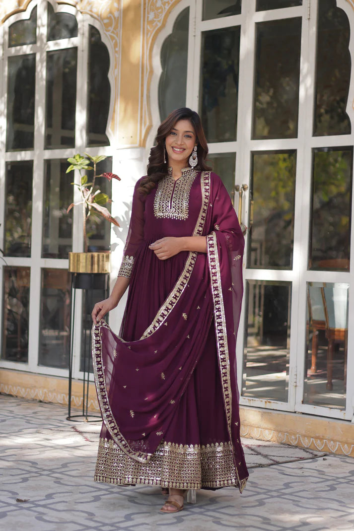 WEDDING SPECIAL BLOOMING GEORGETTE SEQUINS EMBROIDERED GOWN WITH DUPATTA(WD51) (01)