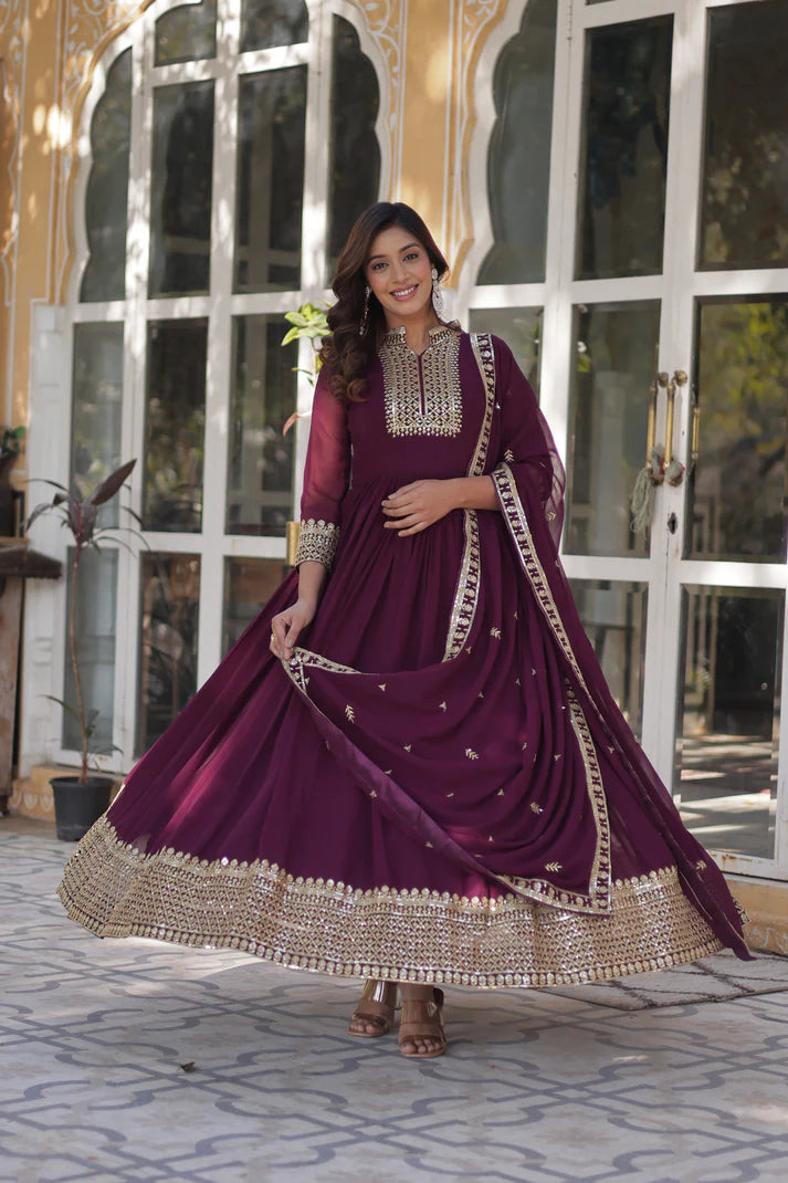 WEDDING SPECIAL BLOOMING GEORGETTE SEQUINS EMBROIDERED GOWN WITH DUPATTA(WD51) (01)
