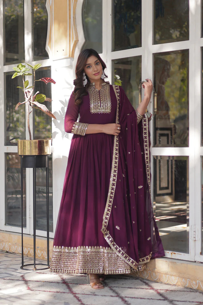 WEDDING SPECIAL BLOOMING GEORGETTE SEQUINS EMBROIDERED GOWN WITH DUPATTA(WD51) (01)