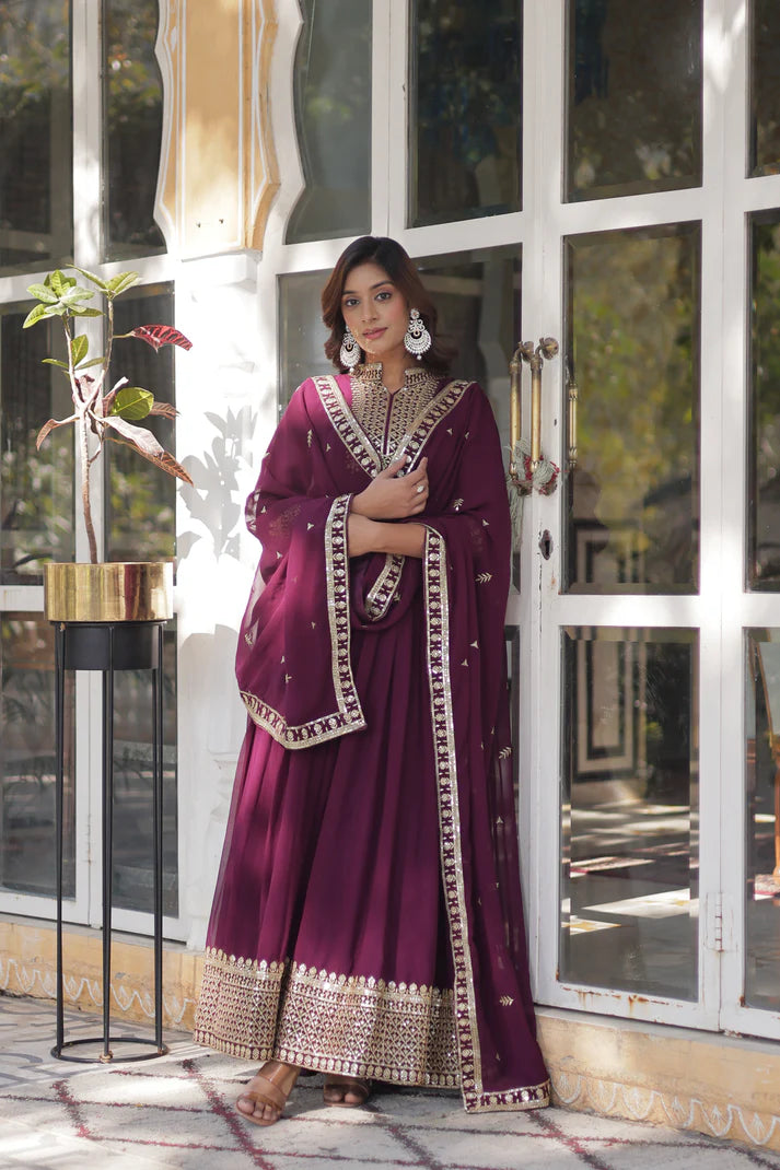 WEDDING SPECIAL BLOOMING GEORGETTE SEQUINS EMBROIDERED GOWN WITH DUPATTA(WD51) (01)