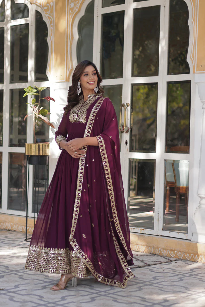 WEDDING SPECIAL BLOOMING GEORGETTE SEQUINS EMBROIDERED GOWN WITH DUPATTA(WD51) (01)