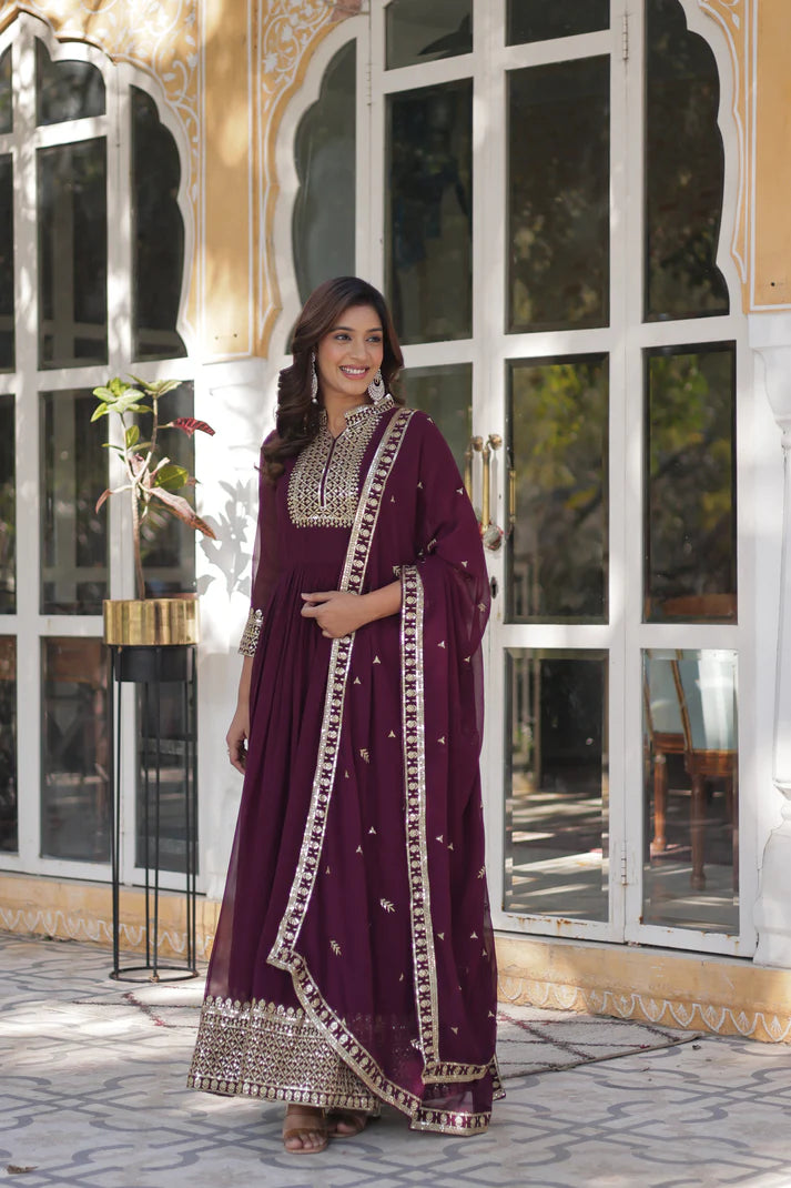 WEDDING SPECIAL BLOOMING GEORGETTE SEQUINS EMBROIDERED GOWN WITH DUPATTA(WD51) (01)