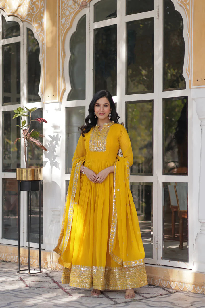 WEDDING SPECIAL BLOOMING GEORGETTE SEQUINS EMBROIDERED GOWN WITH DUPATTA(WD51)