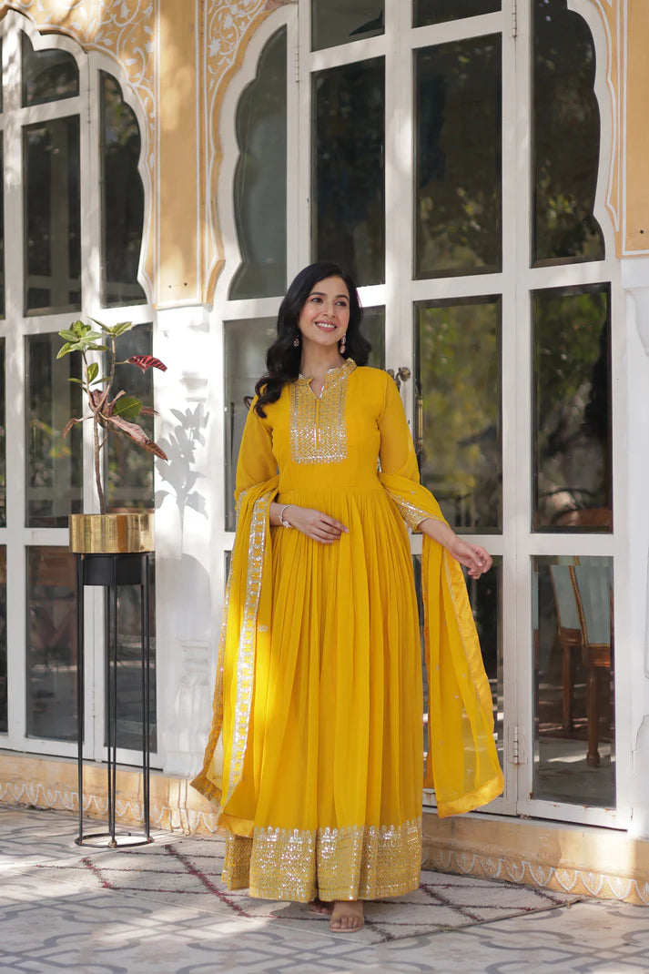 WEDDING SPECIAL BLOOMING GEORGETTE SEQUINS EMBROIDERED GOWN WITH DUPATTA(WD51)