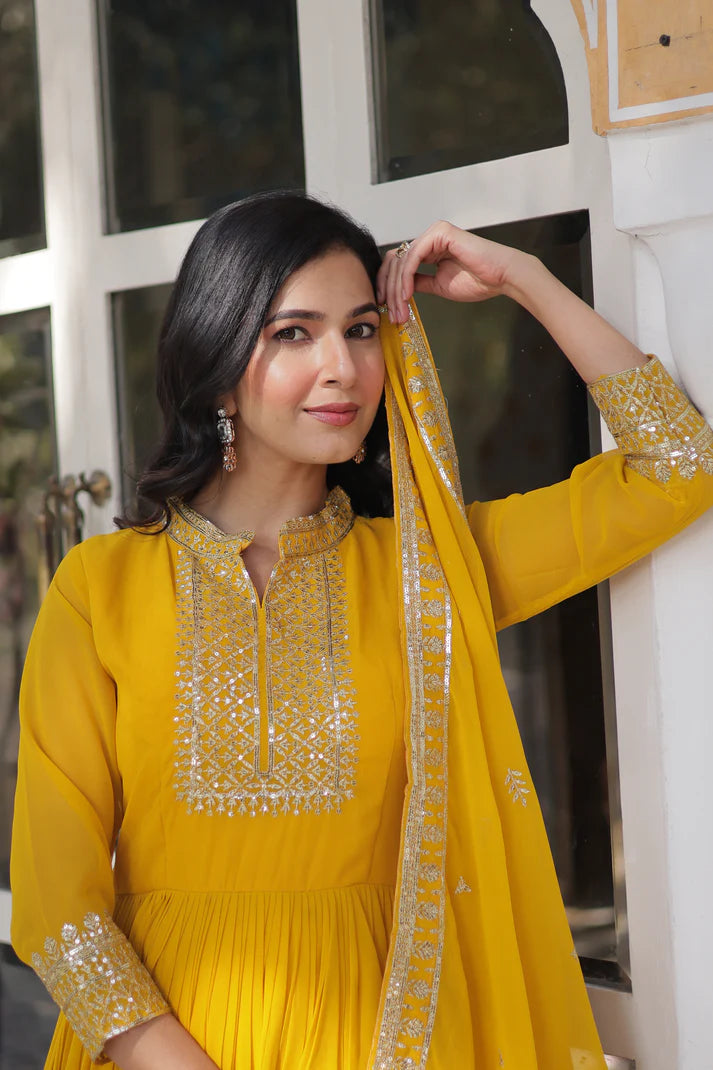WEDDING SPECIAL BLOOMING GEORGETTE SEQUINS EMBROIDERED GOWN WITH DUPATTA(WD51)