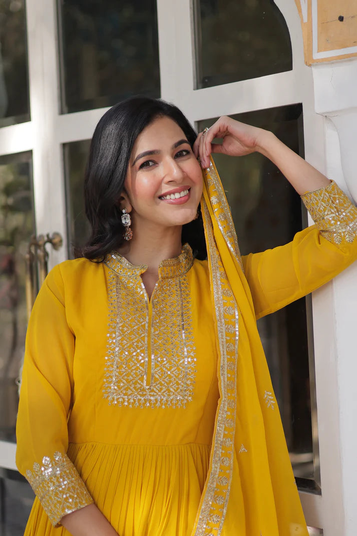 WEDDING SPECIAL BLOOMING GEORGETTE SEQUINS EMBROIDERED GOWN WITH DUPATTA(WD51)