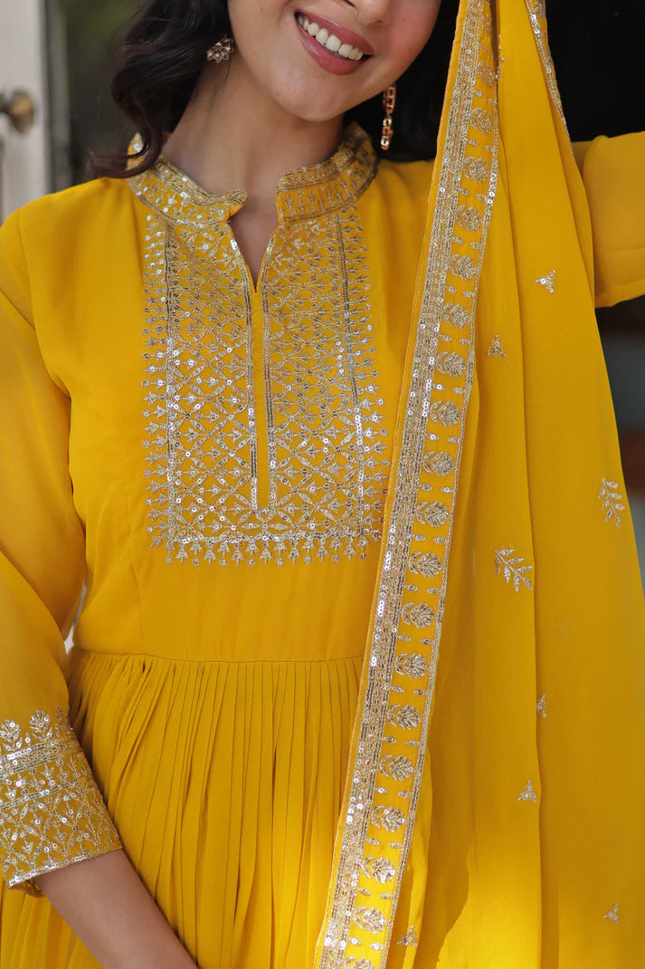 WEDDING SPECIAL BLOOMING GEORGETTE SEQUINS EMBROIDERED GOWN WITH DUPATTA(WD51)