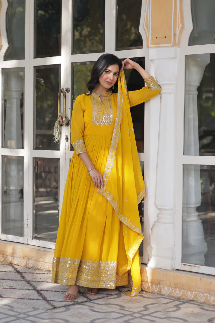 WEDDING SPECIAL BLOOMING GEORGETTE SEQUINS EMBROIDERED GOWN WITH DUPATTA(WD51)