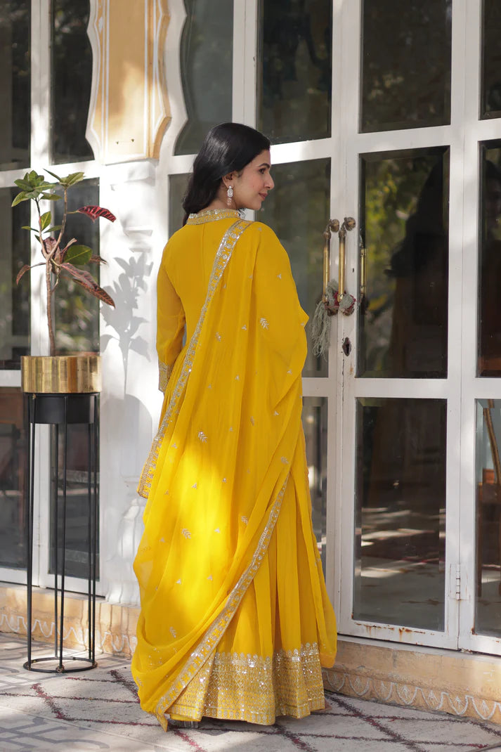 WEDDING SPECIAL BLOOMING GEORGETTE SEQUINS EMBROIDERED GOWN WITH DUPATTA(WD51)