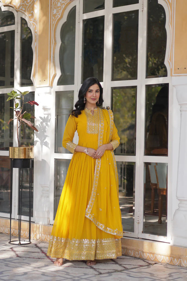 WEDDING SPECIAL BLOOMING GEORGETTE SEQUINS EMBROIDERED GOWN WITH DUPATTA(WD51)