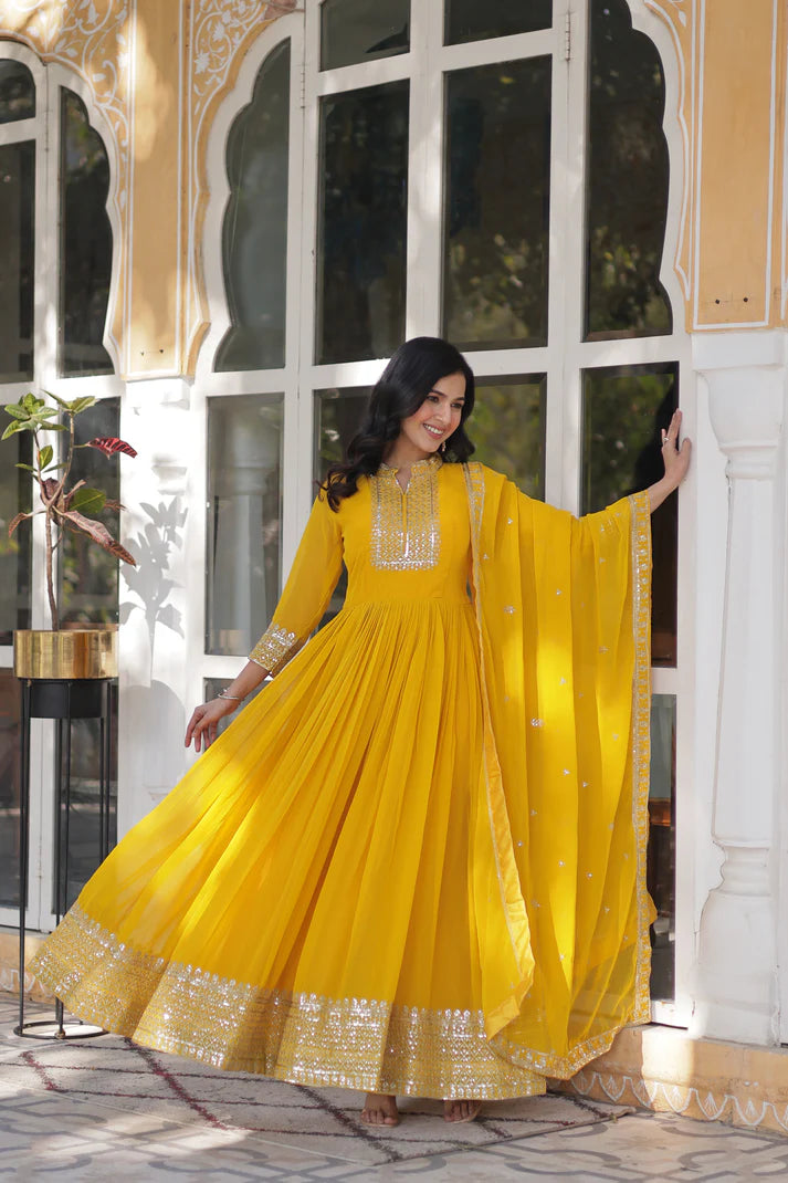 WEDDING SPECIAL BLOOMING GEORGETTE SEQUINS EMBROIDERED GOWN WITH DUPATTA(WD51)