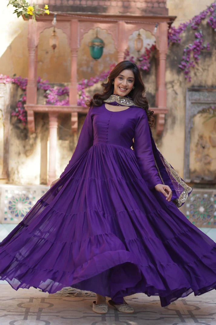 WEDDING SPECOAL STAR GEORGETTE GOWN WITH DUPATTA(WD54) (01)