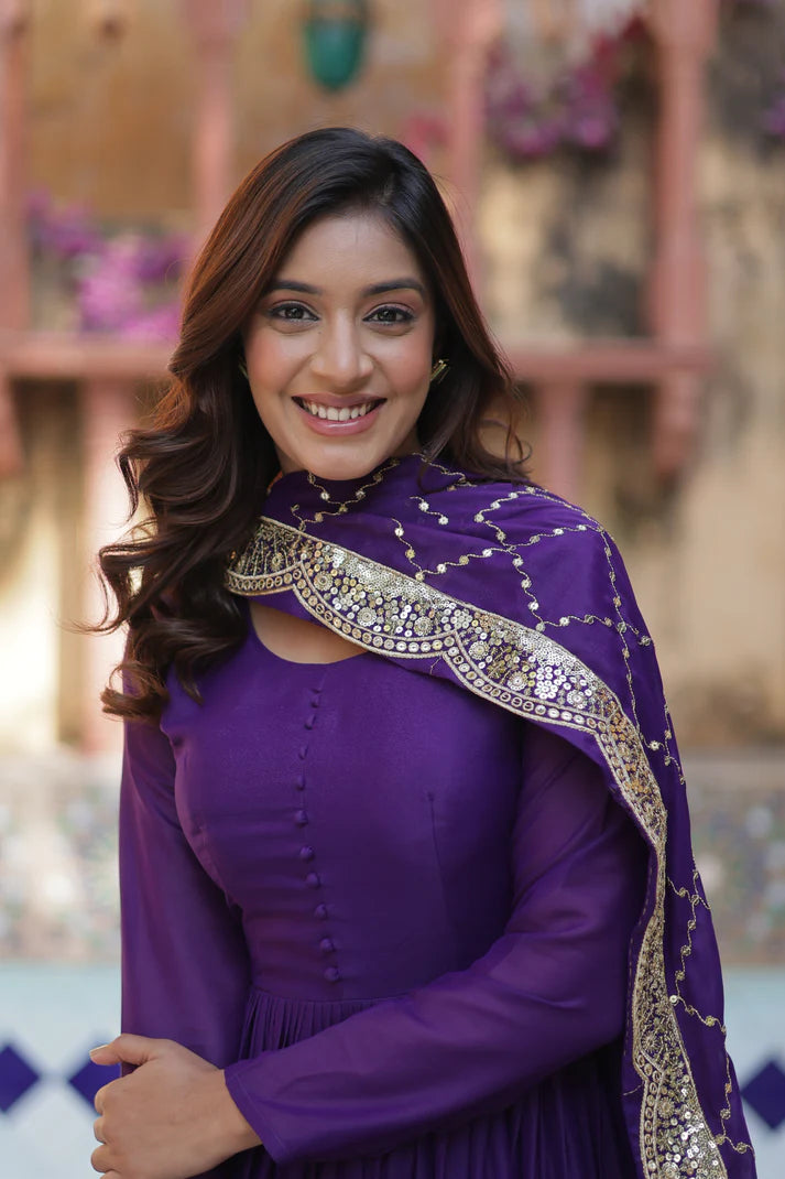 WEDDING SPECOAL STAR GEORGETTE GOWN WITH DUPATTA(WD54) (01)