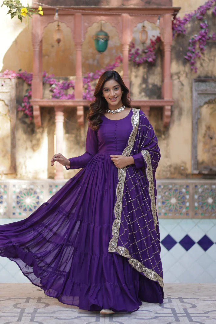 WEDDING SPECOAL STAR GEORGETTE GOWN WITH DUPATTA(WD54) (01)