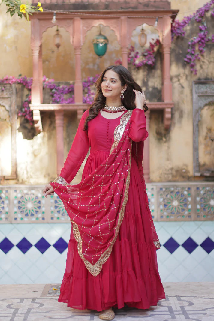 WEDDING SPECOAL STAR GEORGETTE GOWN WITH DUPATTA(WD54)