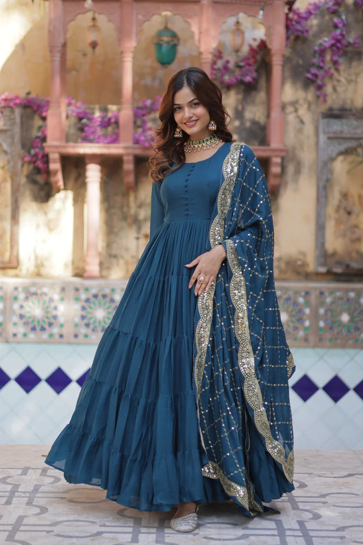 WEDDING SPECOAL STAR GEORGETTE GOWN WITH DUPATTA(WD54) (02)