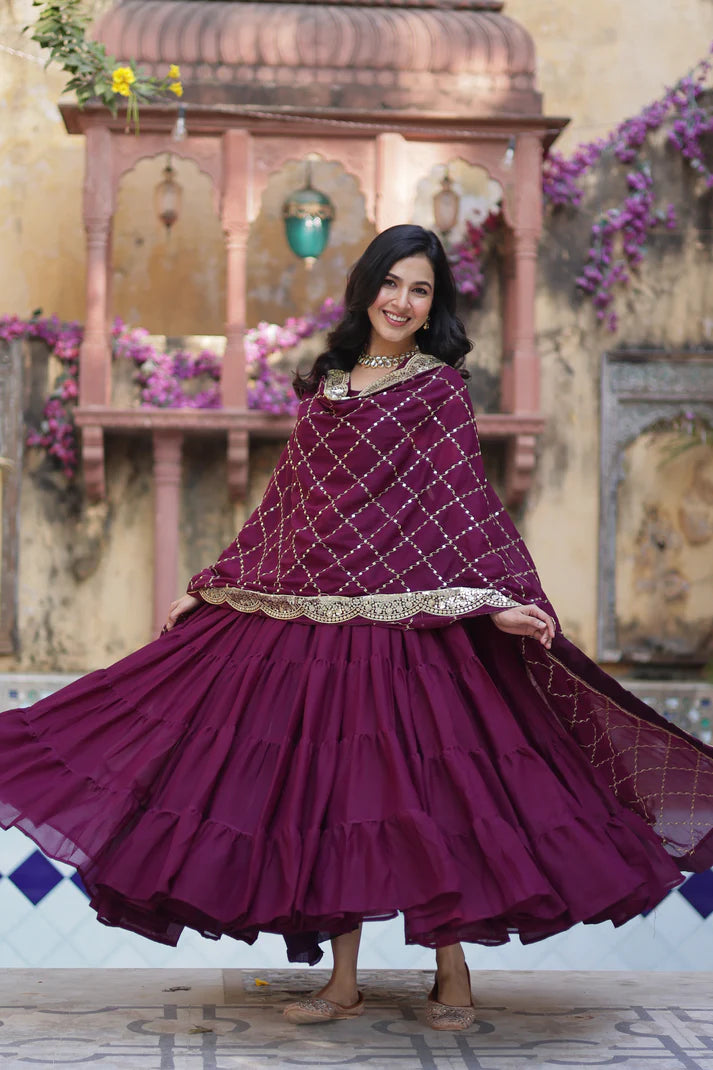 WEDDING SPECOAL STAR GEORGETTE GOWN WITH DUPATTA(WD54) (03)