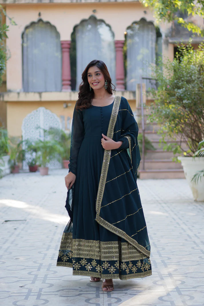 WEDDING SPECIAL FAUX BLOOMING GEORGETTE SEQUINS EMBROIDERD GOWN WITH DUPATTA(WD57) (02)