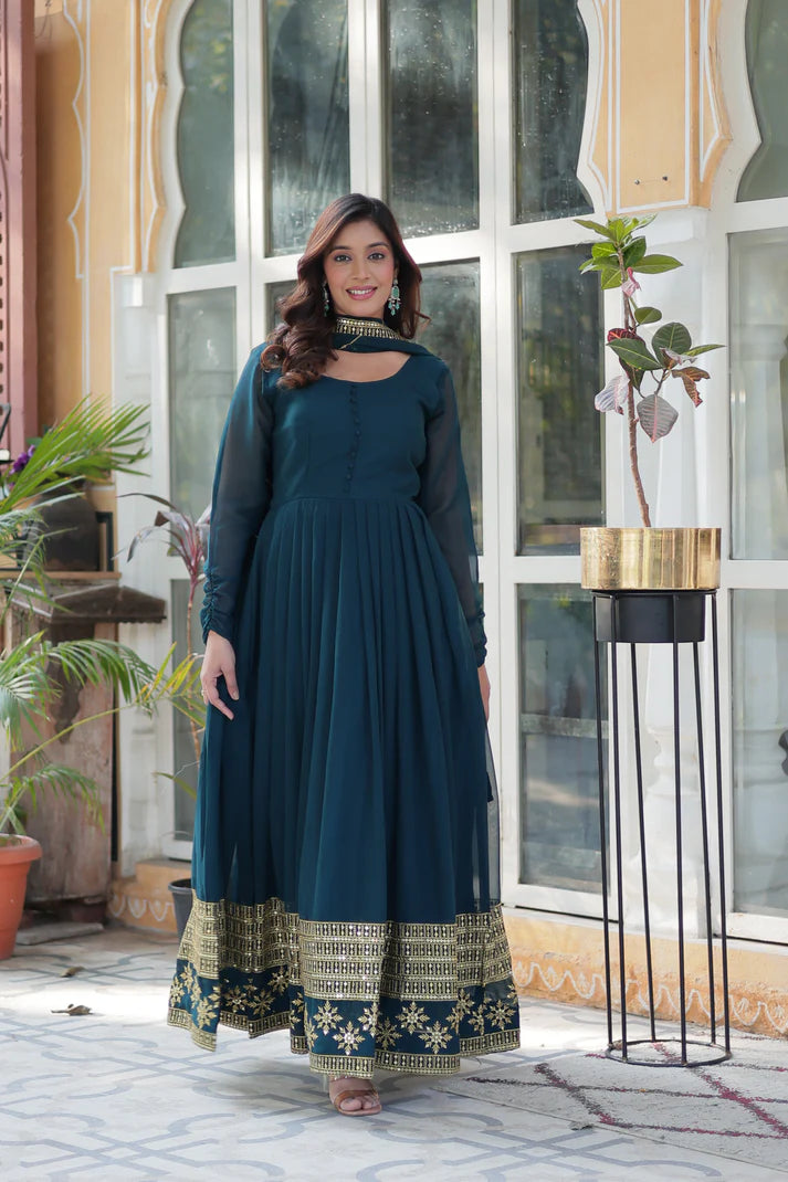 WEDDING SPECIAL FAUX BLOOMING GEORGETTE SEQUINS EMBROIDERD GOWN WITH DUPATTA(WD57) (02)