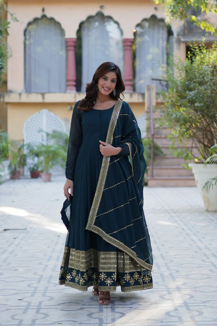 WEDDING SPECIAL FAUX BLOOMING GEORGETTE SEQUINS EMBROIDERD GOWN WITH DUPATTA(WD57) (02)