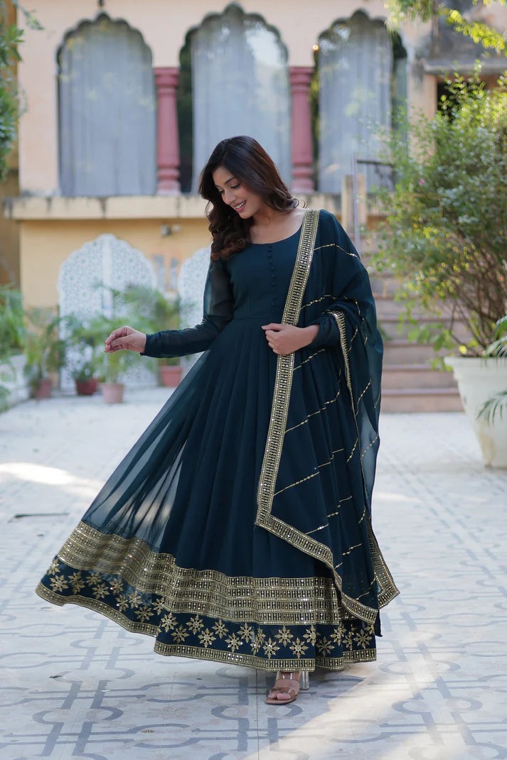 WEDDING SPECIAL FAUX BLOOMING GEORGETTE SEQUINS EMBROIDERD GOWN WITH DUPATTA(WD57) (02)