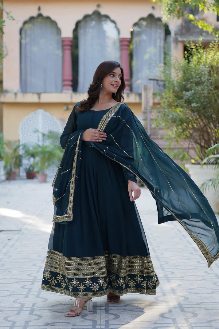 WEDDING SPECIAL FAUX BLOOMING GEORGETTE SEQUINS EMBROIDERD GOWN WITH DUPATTA(WD57) (02)